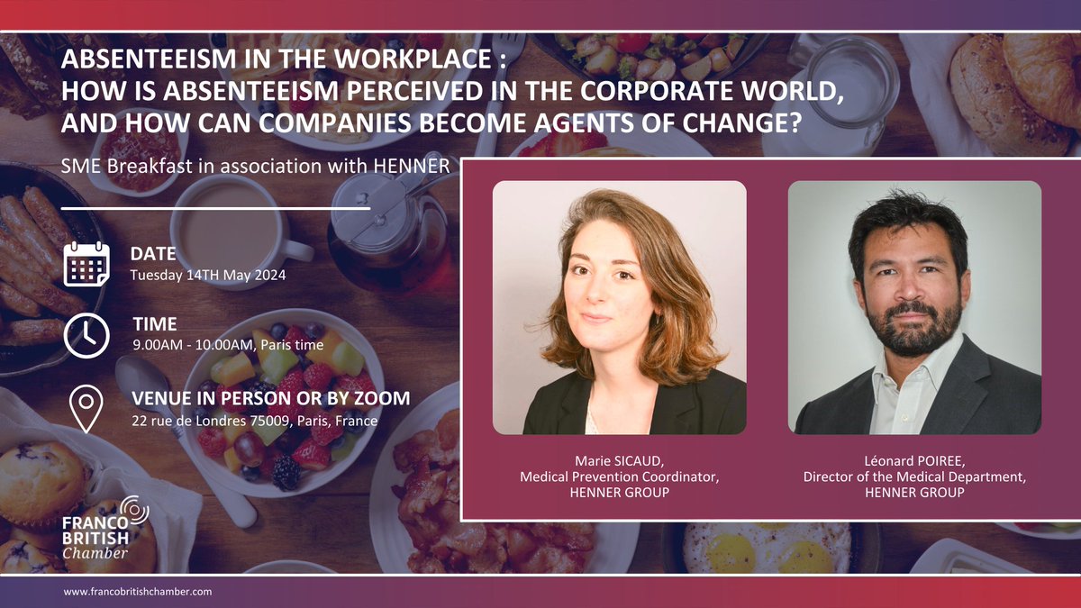 ABSENTEEISM AT WORK: HOW IS ABSENTEEISM PERCEIVED IN THE CORPORATE WORLD, AND HOW CAN COMPANIES BECOME AGENTS OF CHANGE? In association with Henner Tuesday 14th March 2024 at 9am Register here: evenium.events/smebreakfast-h…