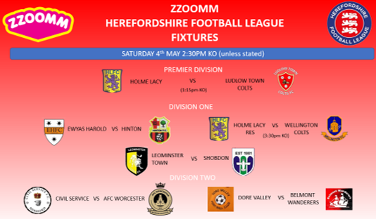 May the 4th be with you

6 matches across 3 Divisions in the last weekend of @zzoommfullfibre HFL Fixtures for 2023/24.

Tie of the weekend sees @LeominsterTown host nearby rivals Shobdon ⚽️⚽️⚽️