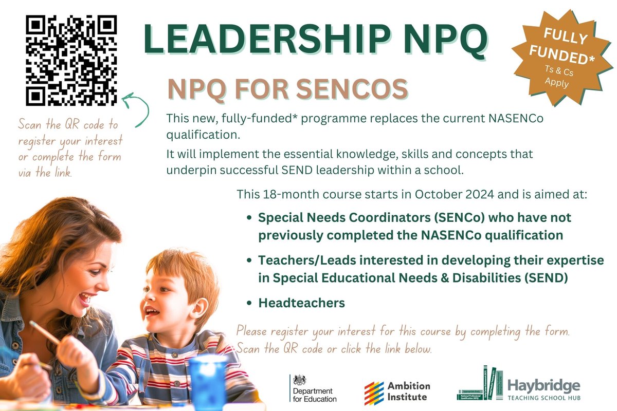 If you're thinking of signing up to this NPQ, follow the link and complete the short form. Please note: you are not signing up, simply expressing interest, at this stage. eu1.hubs.ly/H08XBgp0
#sandwellteachers #dudleyteachers #teaching #send #cpd