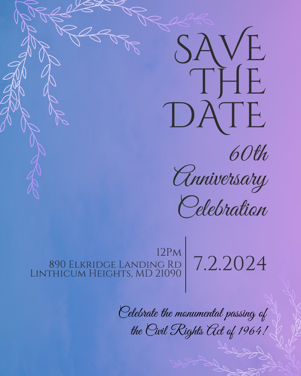 Celebration Time, Come On!!!!!
Be sure to Save the Date as we acknowledge and celebrate the 60th Anniversary of the Civil Rights Act of 1964! 

#MCCR #MCCRUnited #CivilRightsAreNotOptional #CivilRightsActof1964 #Celebrate #EducationAwareness #ProtectedClasses #MDCivilRights
