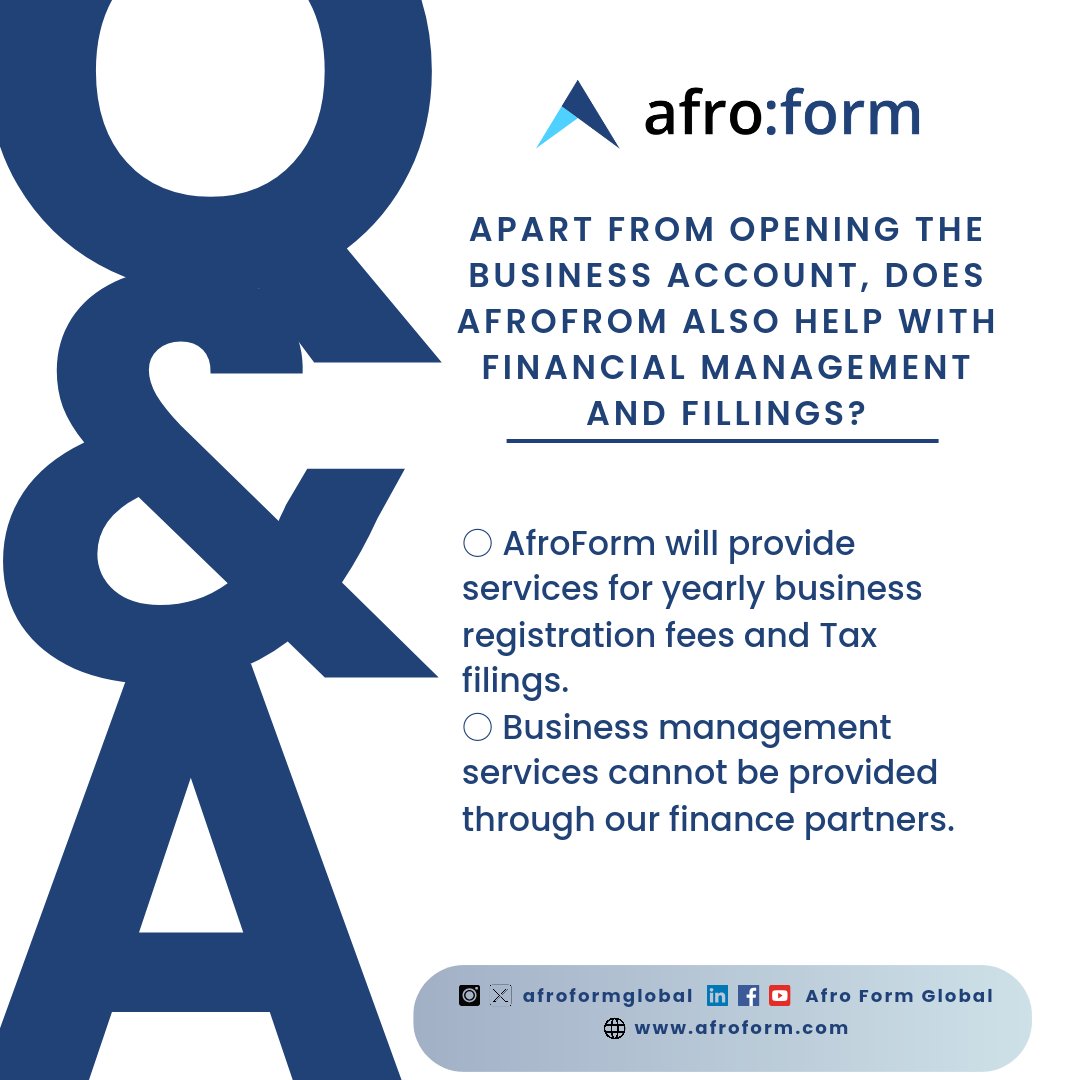 Focus on growing your business, not paperwork!
AfroForm helps you launch your business in Africa and takes care of the nitty-gritty.

Let us handle the admin, so you can focus on what matters most - building your dream!

#AfroForm #Africa #BusinessLaunch #Entrepreneur