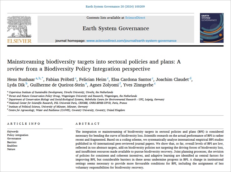 Alarming rates of #BiodiversityLoss are widely recognized as a global issue. Solutions are available but uptake in policy is slow. Runhaar et al. (@JoachimClaudet) report barriers & enablers in @ESG_Journal & note a purely voluntary approach will not work doi.org/10.1016/j.esg.…