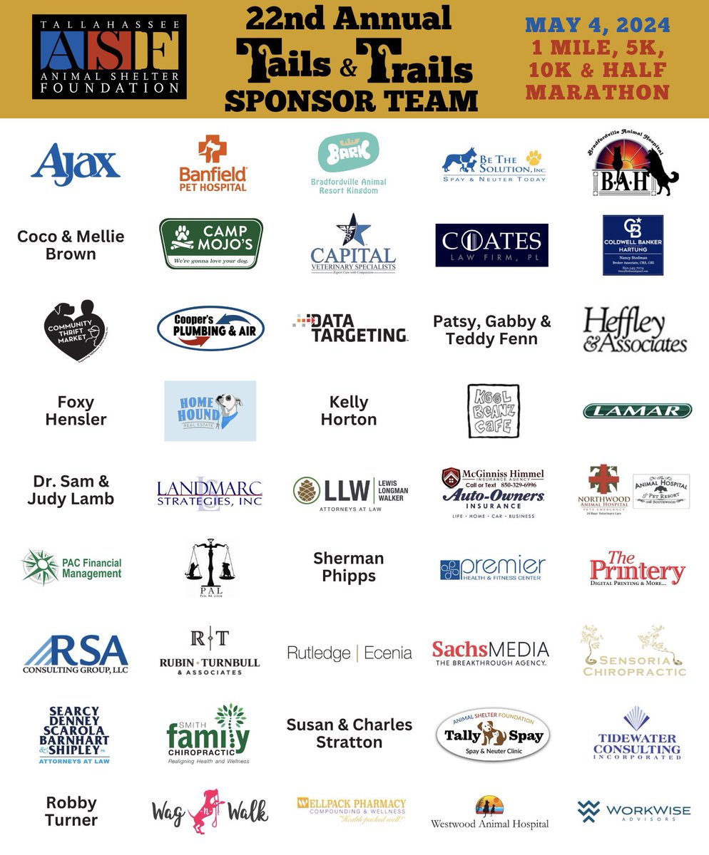 ASFTally's tweet image. #ASFTailsandTrails is tmrw! We’re overwhelmed by the generosity &amp;amp; support of our community! TY for making a positive difference in the lives of homeless animals!👏🤗🥰🤩 @AjaxBuilding  @BTSTally @llwlaw @PetsAdLitem @RSAConsulting @RubinTurnbull @RutledgeEcenia @SachsMediaGrp