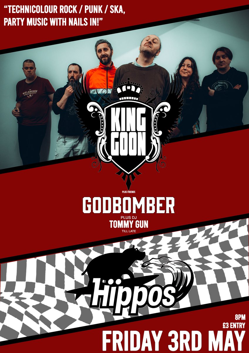 Tonight !!!! We party at Hippos, High Street, Swansea Our noisy friends Godbomber will be kicking things off at 9 pm, plus there's a DJ till late after us £3 on the door, come join the fun. @SwanseaMusicHub @RichardREPEAT @adamwalton @DaveBall70 @IndieRevUK #swansea