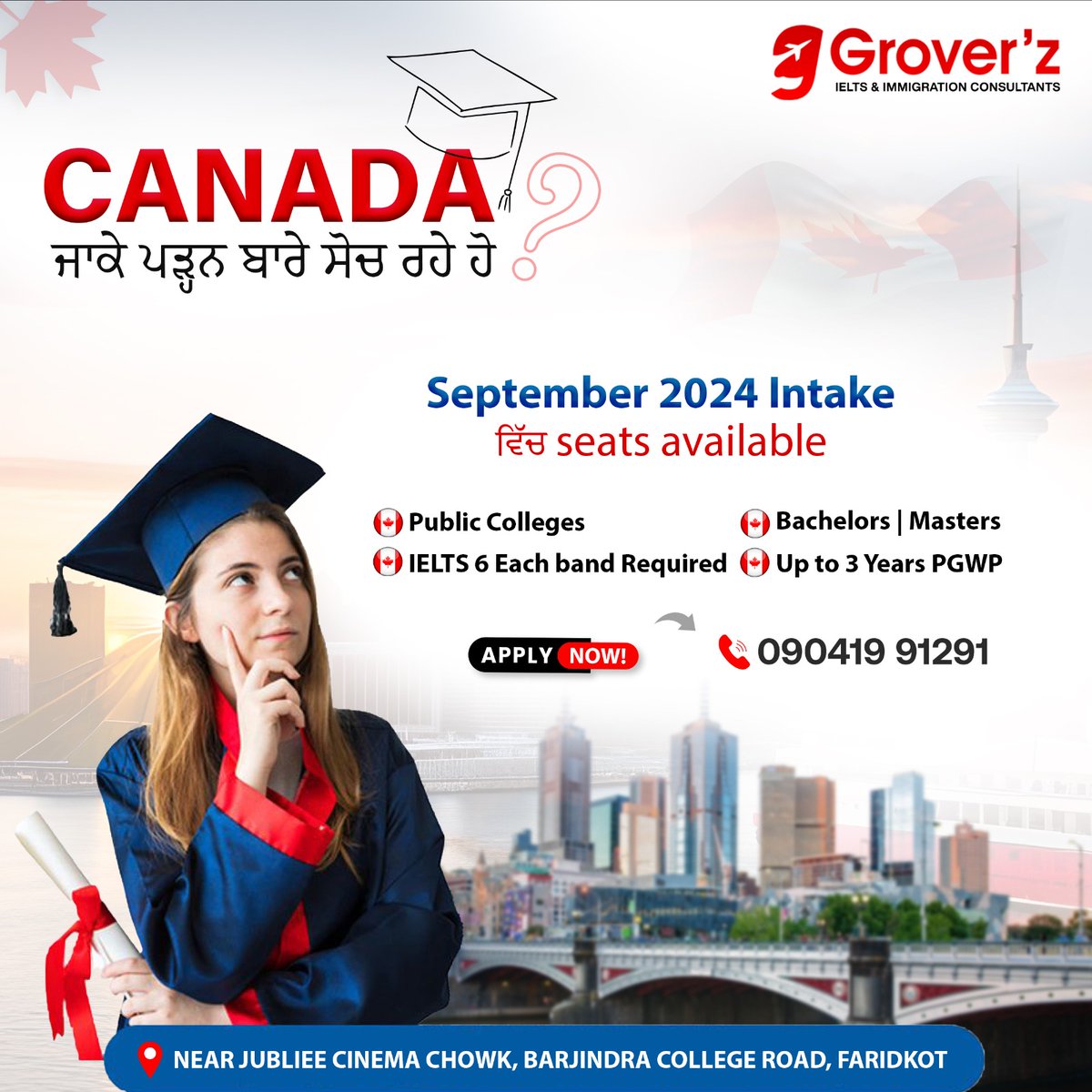 Study in Canada: Your 2024 Adventure Awaits! 🍁📚
Pursue a world-class education in a stunning country? 
Secure your spot in the 2024 intake with our expert guidance! 🤝

#GroverzIeltsImmigration #Canada #StudyVisa #2024intake #canadastudy #studyincanada 
#CanadaStudy #2024Intake