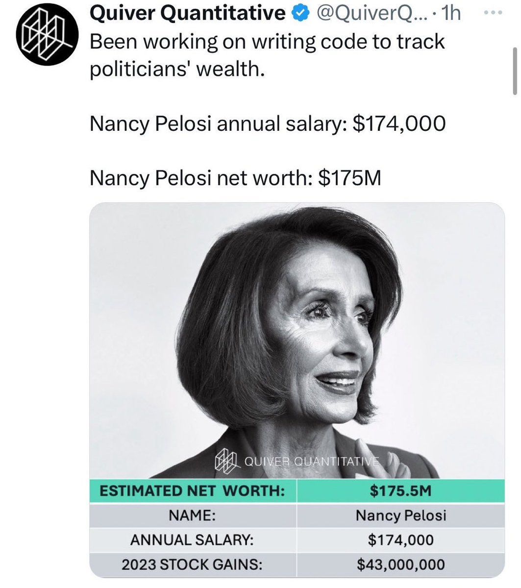 Nancy Pelosi has spent an entire life in government trading stocks on inside information building a $175M net worth. 

Today, Joe Biden gave her a Medal of Freedom. 

FJB and his organized crime network of Soros, Wall Street and corrupt politicians like “Nasdaq Nancy”.