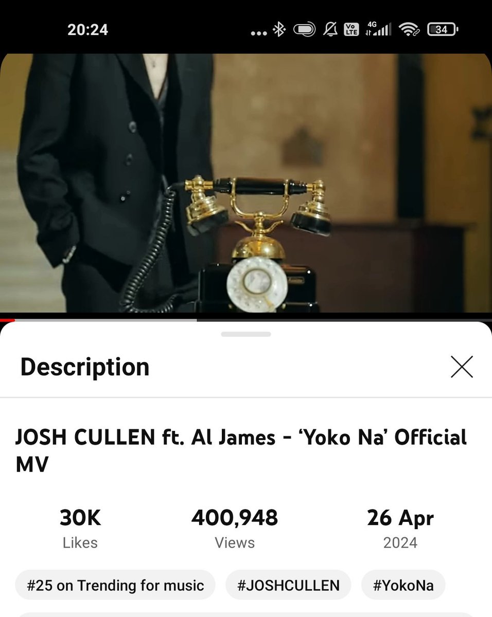 Another milestone 400k views 🔥 Congratulations 🎉 and thank you everyone for streaming #YokoNa by #JOSHCULLENxALJAMES