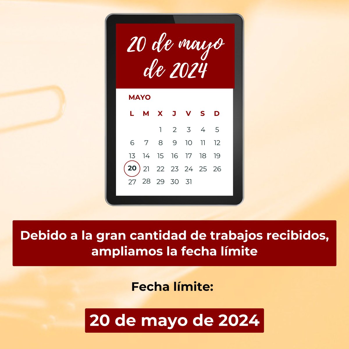 We extend the date for abstract submission until May 20, 2024. Don't miss the opportunity to submit your abstract for ISH 2024! ------------------- Ampliamos la fecha de envío de trabajos hasta el 20 de mayo de 2024. ¡No pierda la oportunidad de enviar su resúmen para ISH 2024!