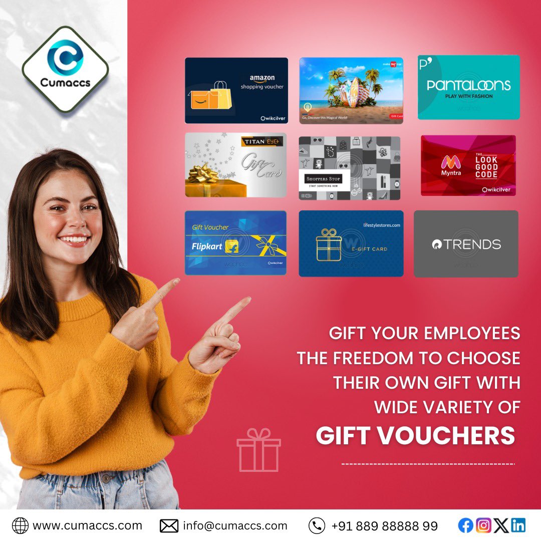 Empower your team with the gift of choice! 

#Cumaccs offers a wide range of #giftvouchers, letting employees pick their perfect #reward .

 From dining to shopping, everyone finds something they love.

 #EmployeeRecognition #EmployeeEngagement #WorkPerks #TeamAppreciation
