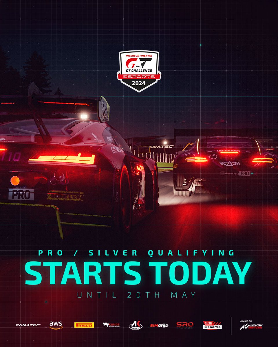 The moment has arrived! Qualifiers for the Intercontinental GT Challenge Esports by SRO Esports officially kick off TODAY! PROs and Silvers, it's time to show the world what you're made of! 💪🏼 For those who haven't signed up yet, you still have the chance to do so at…