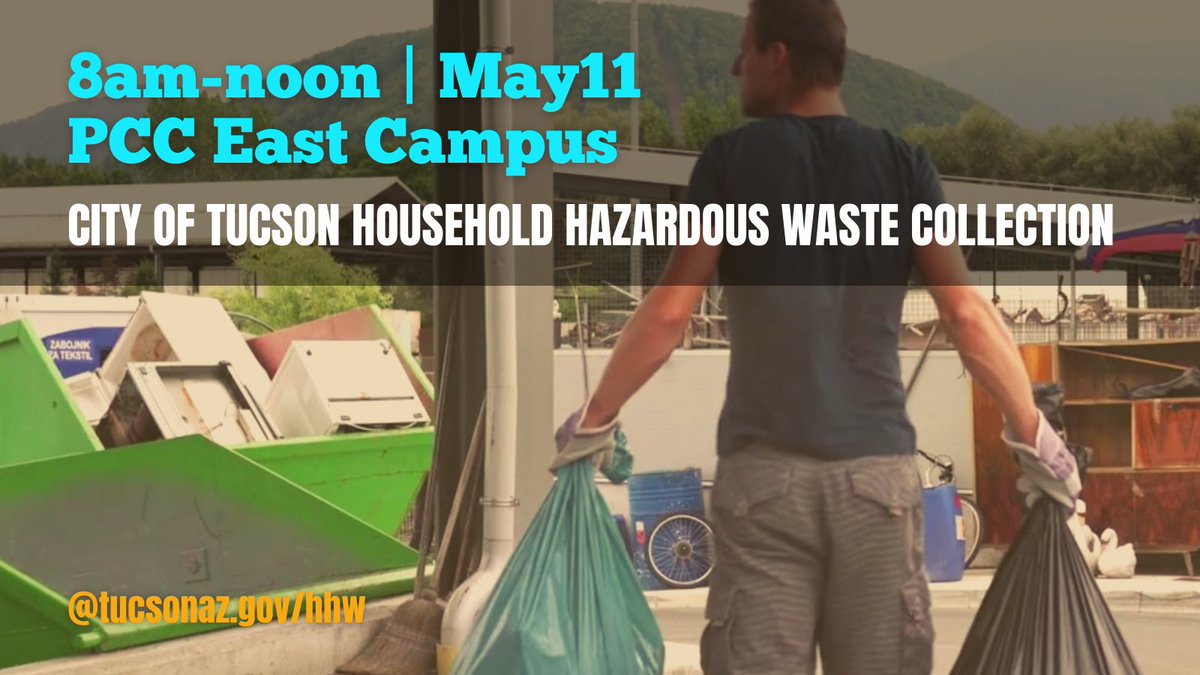 #pimacommunitycollege #pimaeast hosts the next @cityoftucson household hazardous waste collection, 8 a.m.-noon May 11. ow.ly/Ovuc50QgZeq @TucsonAgenda @koldnews @kgun9 @kvoa @TucsonSentinel @tucsonstar @newsconover @TheAZB @UnivisionAZ @TelemundoAZ