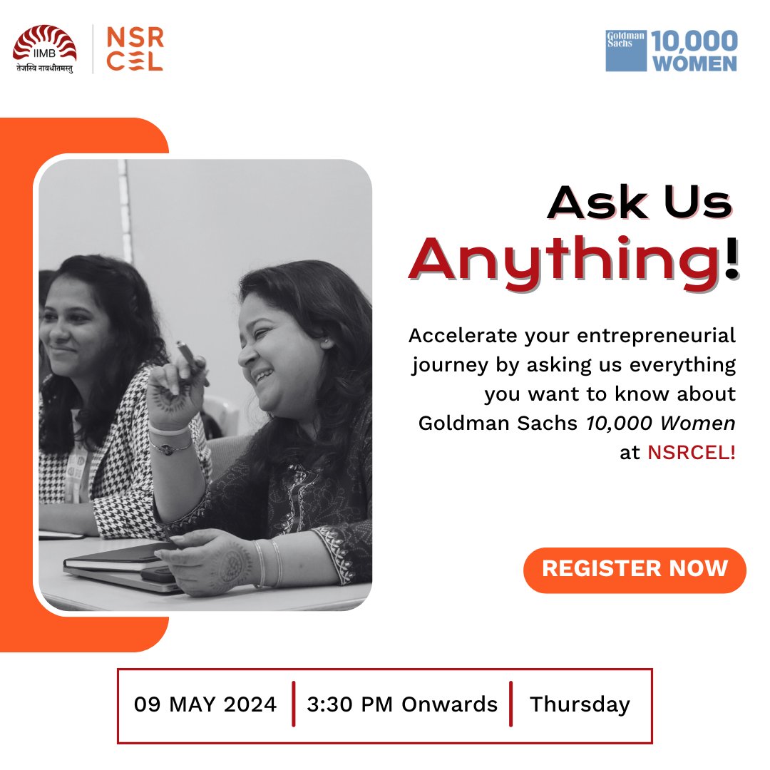 Join our Ask Us Anything session to learn about the support, guidance, and opportunities that the program provides to help your startup thrive.

📅 Date: 9th May 2024 (Thursday)

🕒 Time: 3:30 PM Onwards

#NSRCEL #AMA #askusanything #womenentrepreneurs #womenfounder #startup