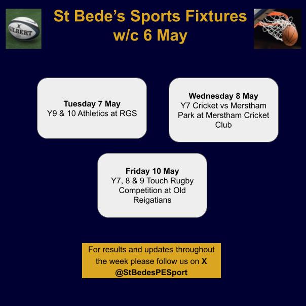 This week's scheduled fixtures. Good luck everyone.