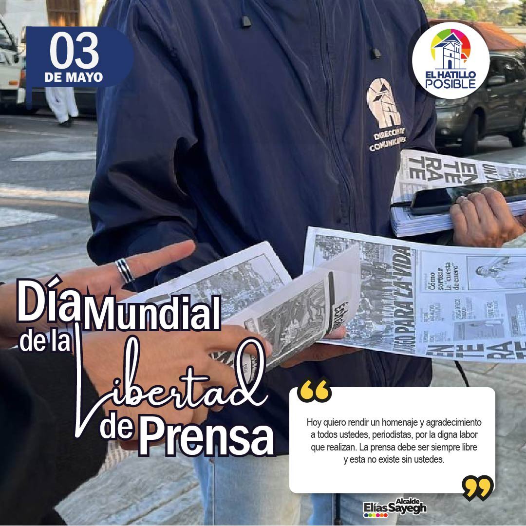 📰✨ Celebramos el #DíaMundialDeLaLibertadDePrensa reconociendo la labor incansable de los periodistas que fortalecen nuestra democracia con su compromiso por la verdad. ¡Gracias por ser la voz que no se calla! #ElHatilloPosible #LibertadDePrensa