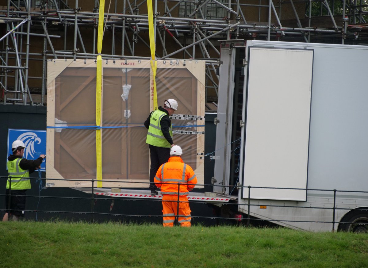 It’s not everyday you see this, the Tabula Eliensis, a treasured National Trust item was craned out of @NTCoughton via an opening in the soon-to-be-repaired roof. More info 👉 bit.ly/44HkRws