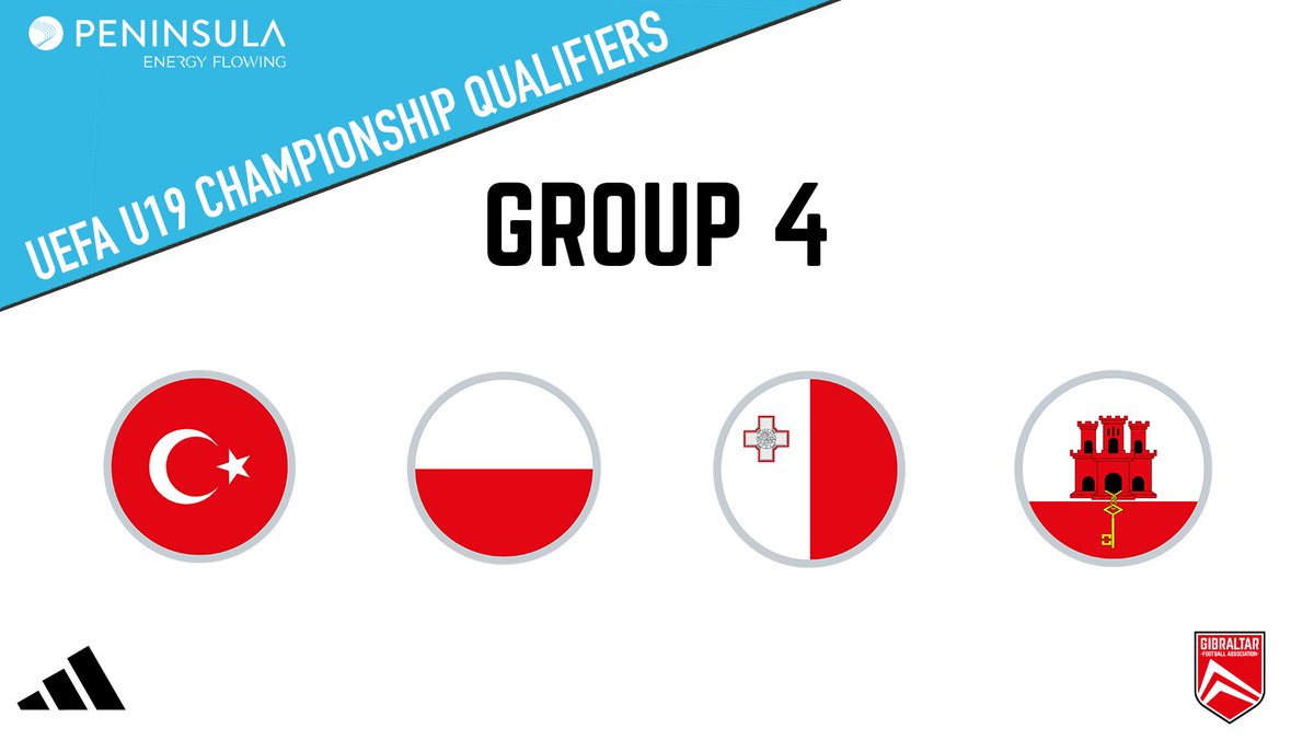 ⚠️ 2024/25 UEFA U19 Championship Qualifiers Draw Your 🇬🇮 U19’s Men's National Team have been drawn into Group 4 alongside Turkey 🇹🇷, Poland 🇵🇱 and Malta 🇲🇹 Group 4 will be played in the Autumn with exact fixture dates, kick off times and group hosts to be announced soon by UEFA