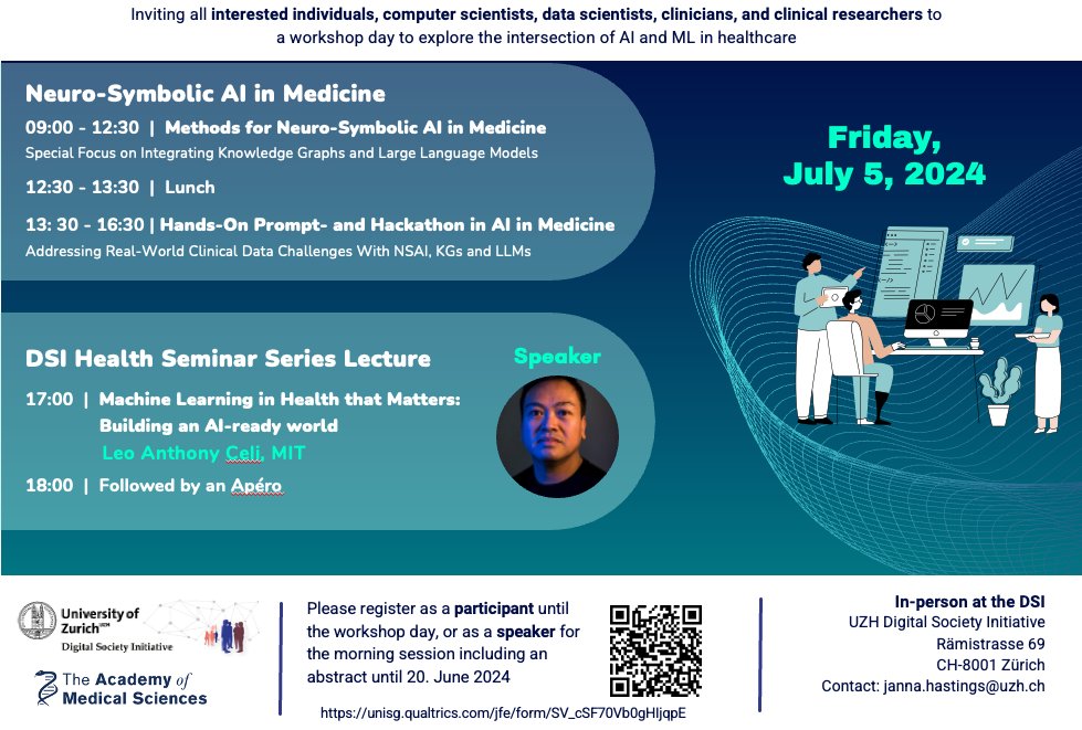 JannaHastings's tweet photo. Save the date! On July 5th, we are holding an exciting series of events in Health AI at the UZH Digital Society Initiative. https://t.co/IEIoaDvG2O