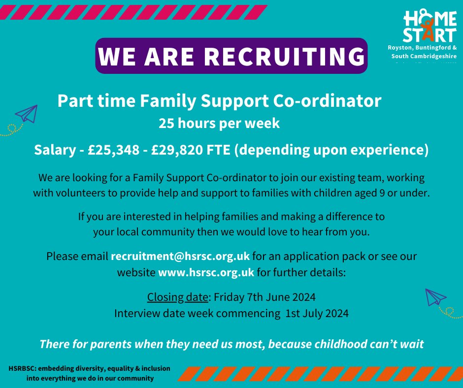 We're hiring! @HomeStartRSC are looking for a Co-ordinator to join our team. Passionate about supporting families? Find out more here --> hsrsc.org.uk/home-start-co-… #RoystonJobs #HomeStartCoordinator