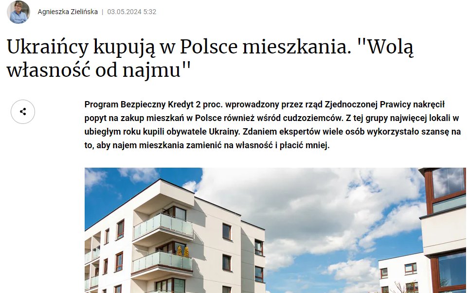 'Dla Ukraińców był on wyjątkowo korzystny. Zgodnie z jego zasadami, cudzoziemcy nie musieli m. in. składać oświadczeń, że nie posiadają innej nieruchomości w swoim kraju. Z kolei dla naszych rodaków, takie oświadczenia były obowiązkowe.'
Polak w Polsce śmieciem, ukr panem.