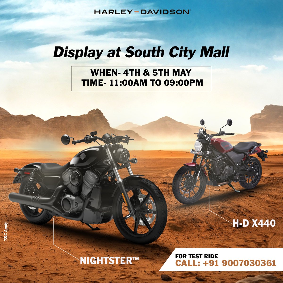 We will be at South City Mall.  
When- 4th & 5th May 
Time- 11:00AM to 09:00PM
For test ride, call +91 9007030361

Drop by if you're around!

#HarleyDavidson #BengalHarleyDavidson #SouthCityMall