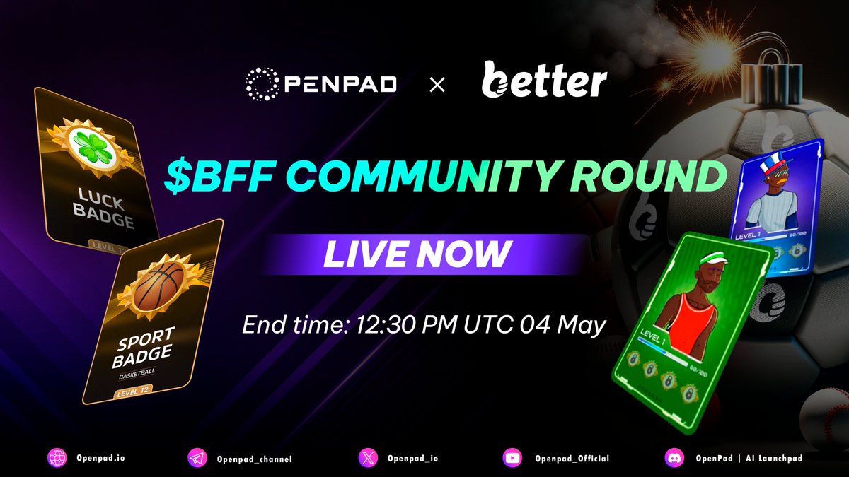 🔥 $BFF Better Fan Private Sale Community Round is Now Live The Tier Round has concluded, and it's time to kick off the Community Round! This is your chance to join the exclusive @Betterfanapp private sale. 👉 Private Sale: openpad.io/app/projects/b… 🗓️ End Time: 12:30 PM UTC on…
