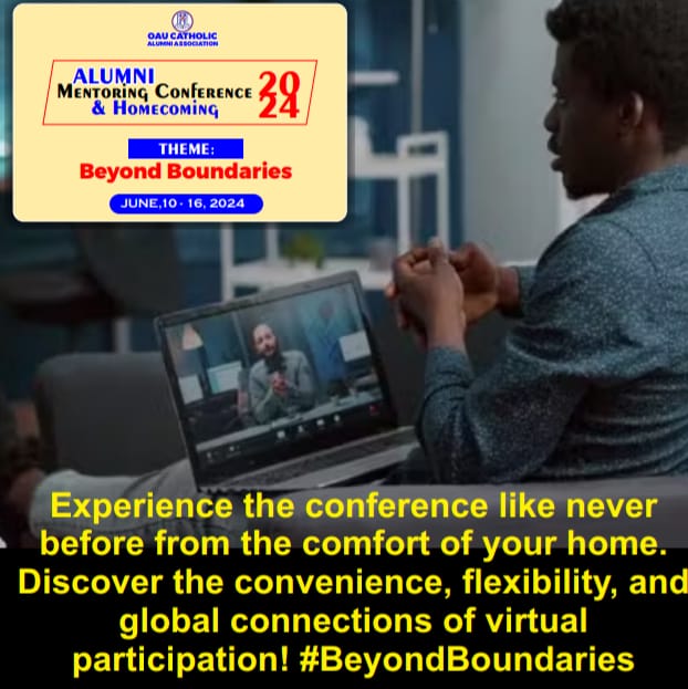 OAU_Catholic_AA's tweet photo. Experience the joy from the comfort of your home! If you can't be present physically, join us online. The key is active participation! Let's connect, learn, and celebrate together, wherever you are. 🏡💻 #AlumniHomecoming #ActiveParticipation https://t.co/PYA0Qv5MmZ
