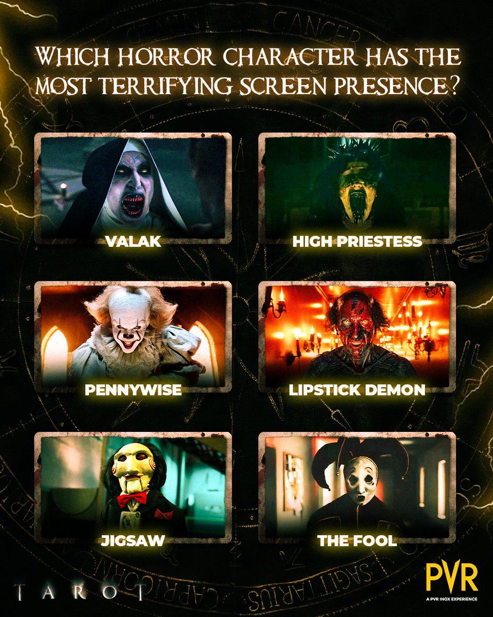 Get ready for the game of Tarot, where every card tells a tale of terror! Choose a character you think has the scariest screen presence.

Releasing at PVR INOX on May 3! 
Book now: cutt.ly/y7S9ryy
.
.
.
#Tarot #AvantikaVandanapu #LarsenThompson #JacobBatalon