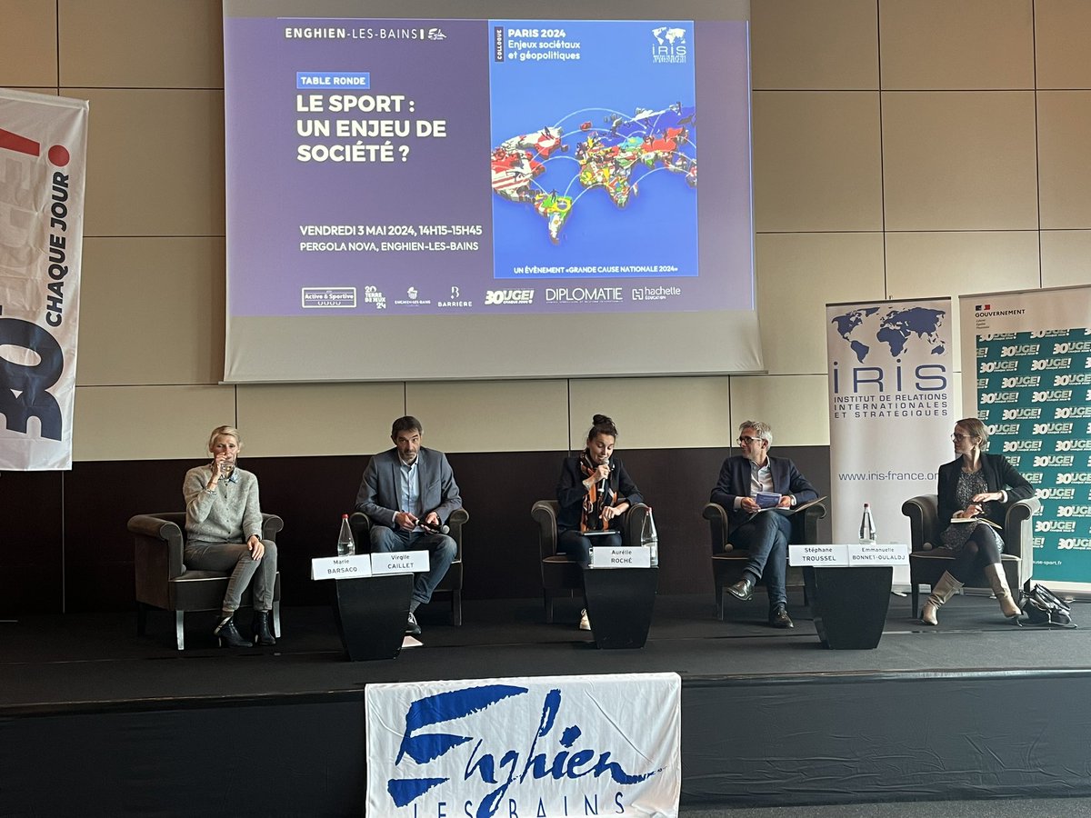 Début de la table ronde « Le sport, un enjeu de société » ds le cadre du colloque #Paris2024 : enjeux sociétaux et géopolitiques » à @EnghienlesBains animée par Aurélie Roché. 

#GCN2024 #Bouge30Minutes @Sports_gouv