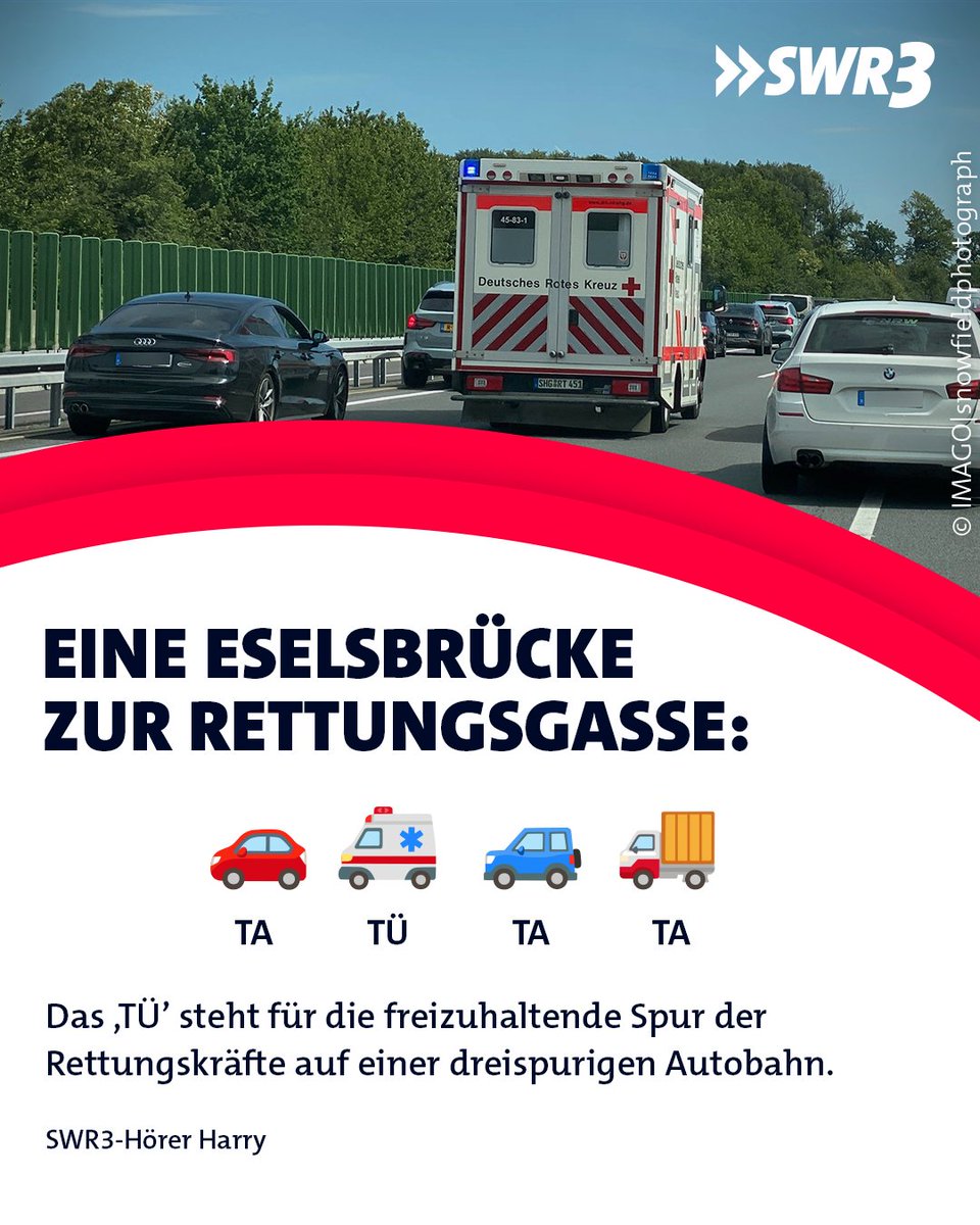 Unfall auf der Autobahn? Richtiges Spurwechseln kann Leben retten! Denk an TATÜTATA und mach Platz für die Rettungsgasse. So kommt Hilfe, wo sie benötigt wird. 🚨🚑