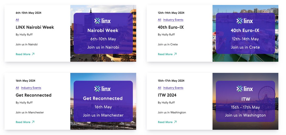 As we settle into May, see here where you can connect with the LINX team over the next couple of weeks. @euroix #ITW2024 @datumdc and more! linx.net/events/ #Peering #Cloud #MicrosoftPeering #Interconnection #LINXNoVA #LINXNairobi #LINXManchester #IXP