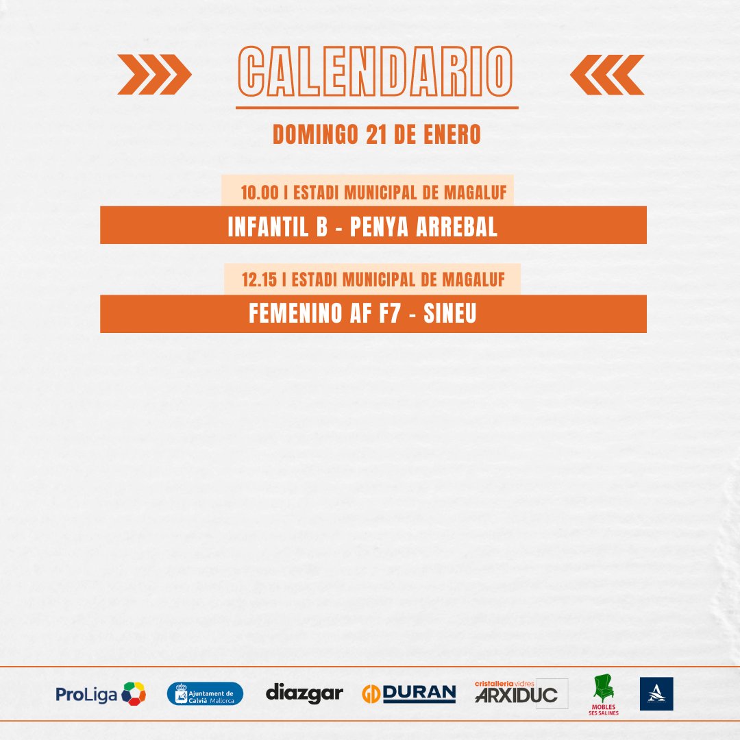 CALENDARIO DE FIN DE SEMANA 🗓 Todos los partidos que van a jugar nuestras categorías este fin de semana 💪🏻 ¡Vamos Playas! ⚽️🧡🙌🏻 #MareaNaranja #PlatgesdeCalvia