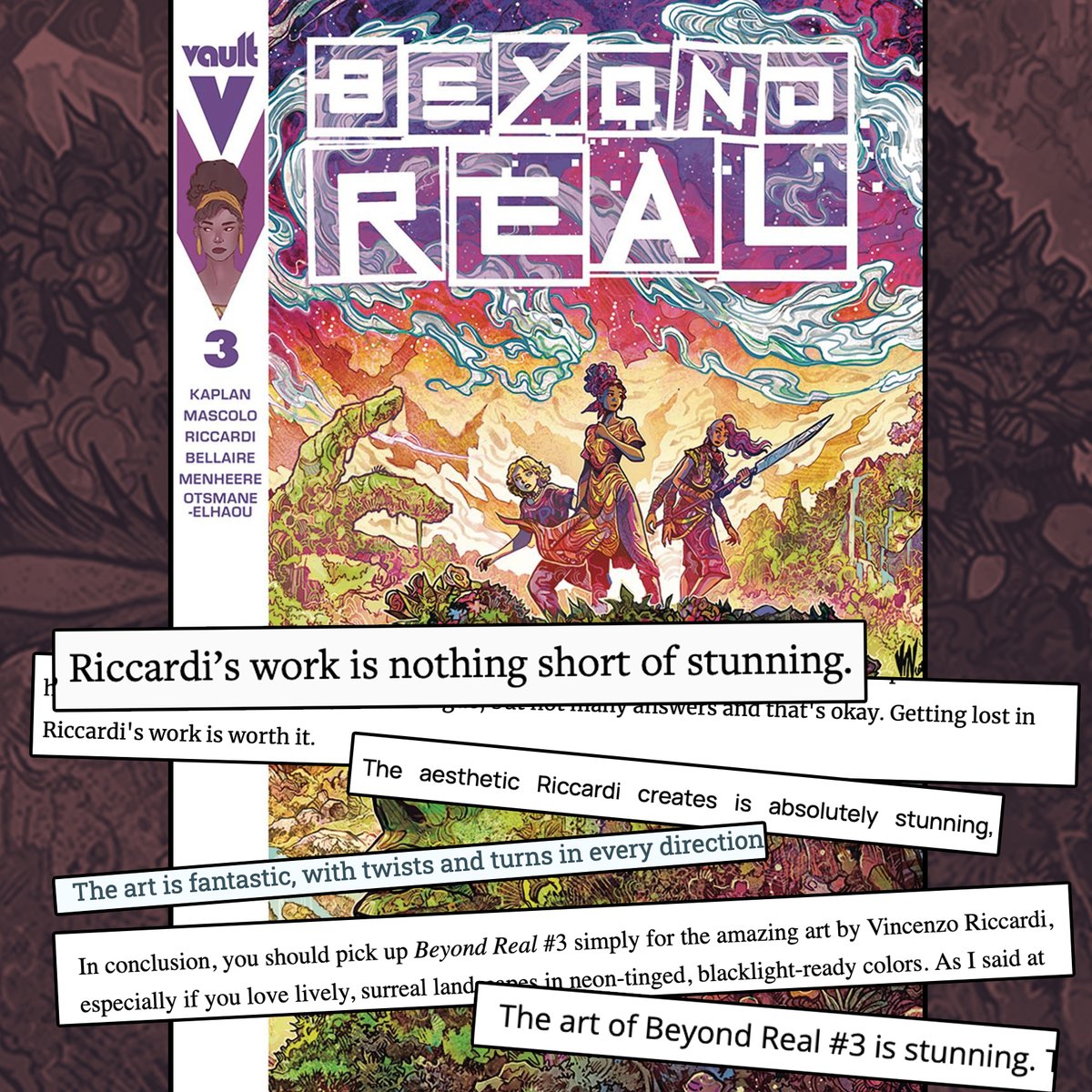 I don't usually comment reviews,but I'm really grateful for the reception of my work on #BeyondReal 3. Means a lot to me,I did this book going through a difficult time in my life, it helped me stay focused. I tried to do something different and special. I hope you're enjoying it!