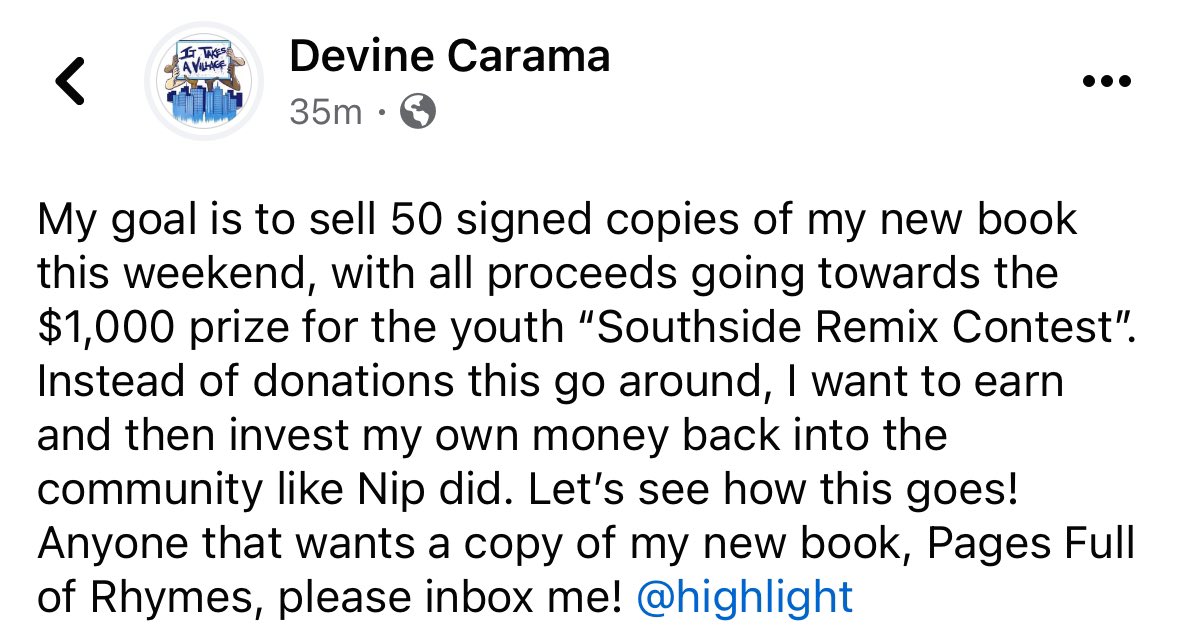 Please help .@DevineCarama reach his goal! He does so much for the youth of our community and makes himself accessible to any of us who want to help! I have faith and hope that he’s creating permanent changes even if it’s one kid at a time! I just bought two!