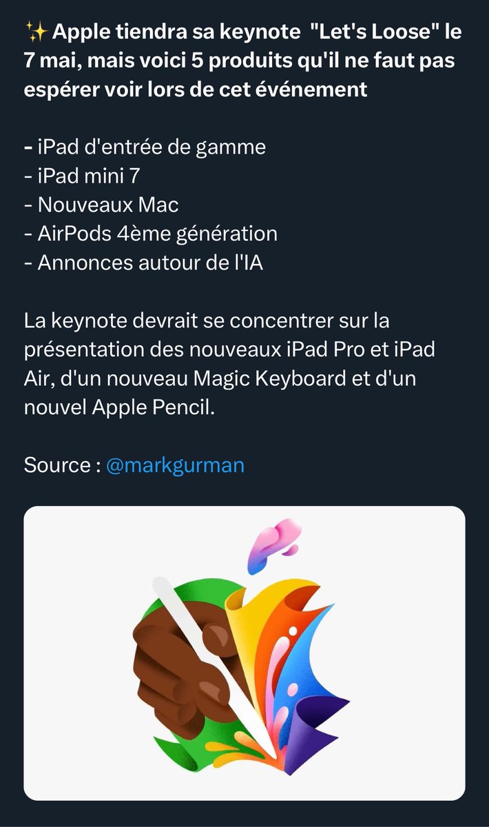 Prochaine Keynote #AppleEvent avant celle de la #WWDC2024 de Juin