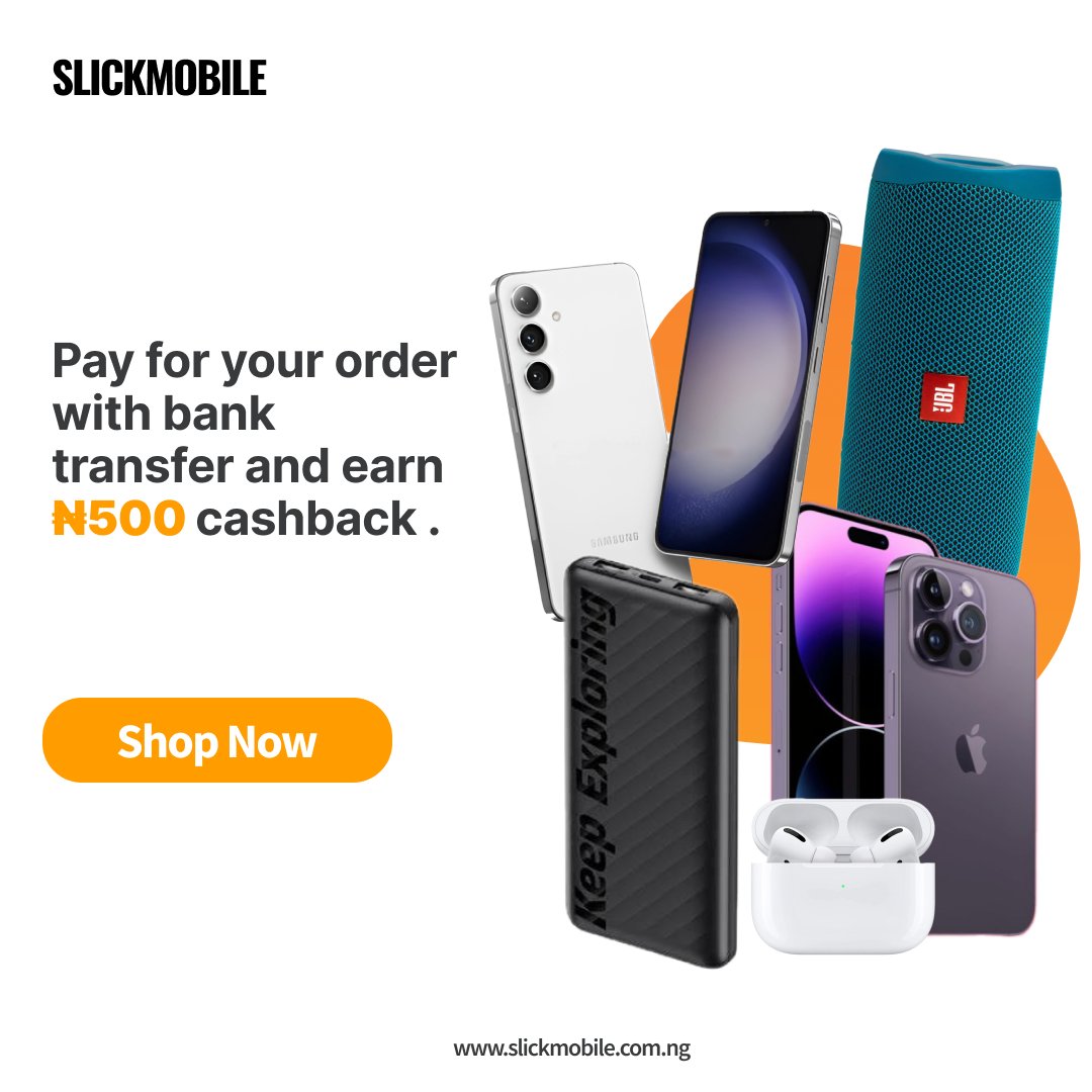 Pay for your order with bank transfer  on Slickmobile and earn 500 naira cashback .

Shop Now :slickmobile.com.ng

#onlineshopping #phonedeal #slickmobile