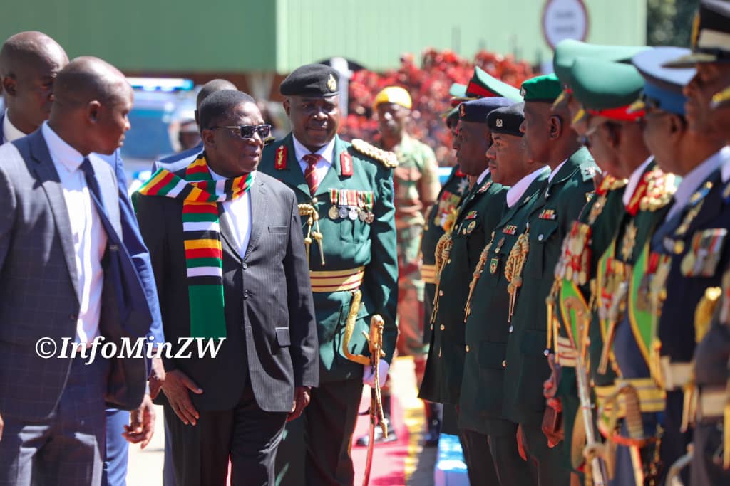 The Commander In Chief of the Zimbabwe Defence Forces His Excellency President Emmerson Mnangagwa reviews the Regular Cadet commissioning parade #PassOutParade #ZMA