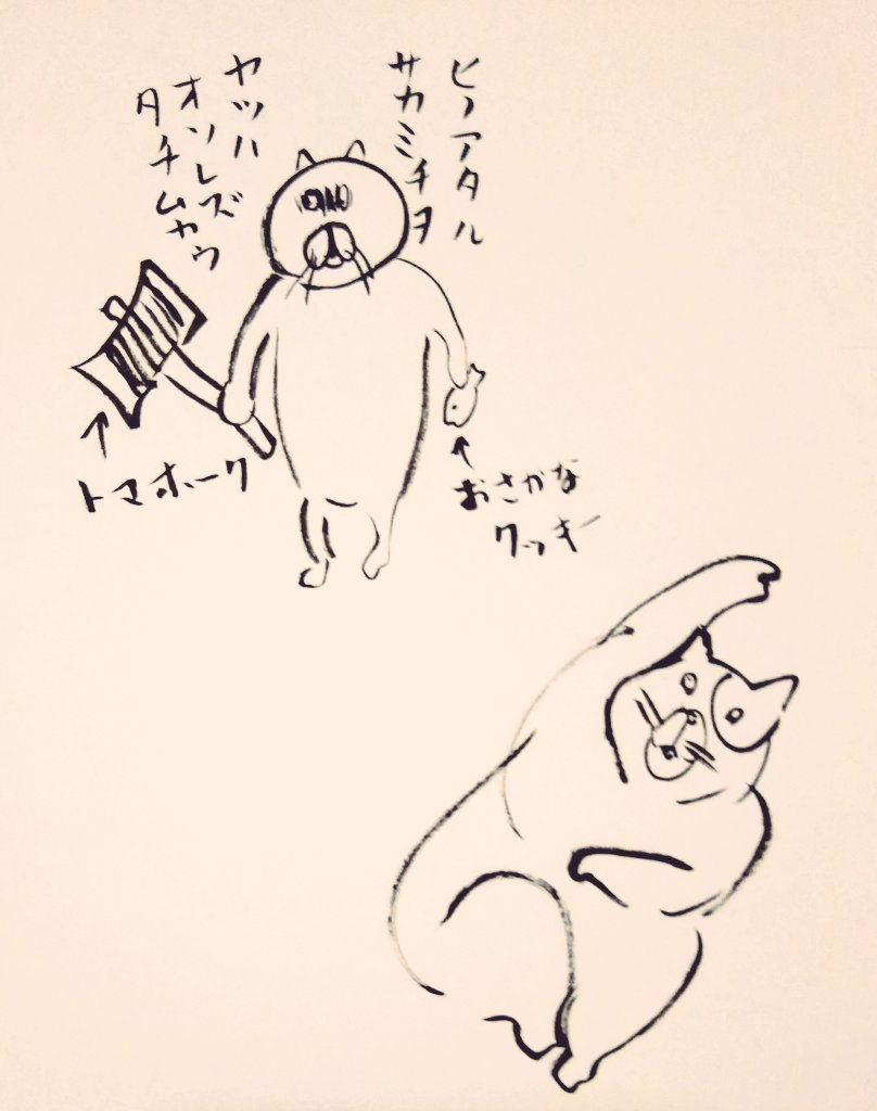 猫の恩返しと新ゲッターのネット配信を同時に視聴した時に描いた絵 