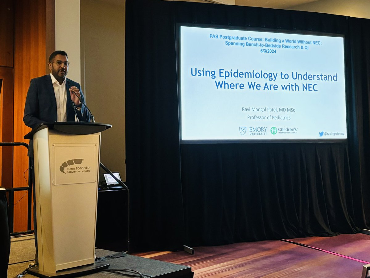 @ravimpatelmd asking how and why NEC occurs from an epidemiological perspective at the NEC postgrad course @PASMeeting #preventNEC #PAS2024