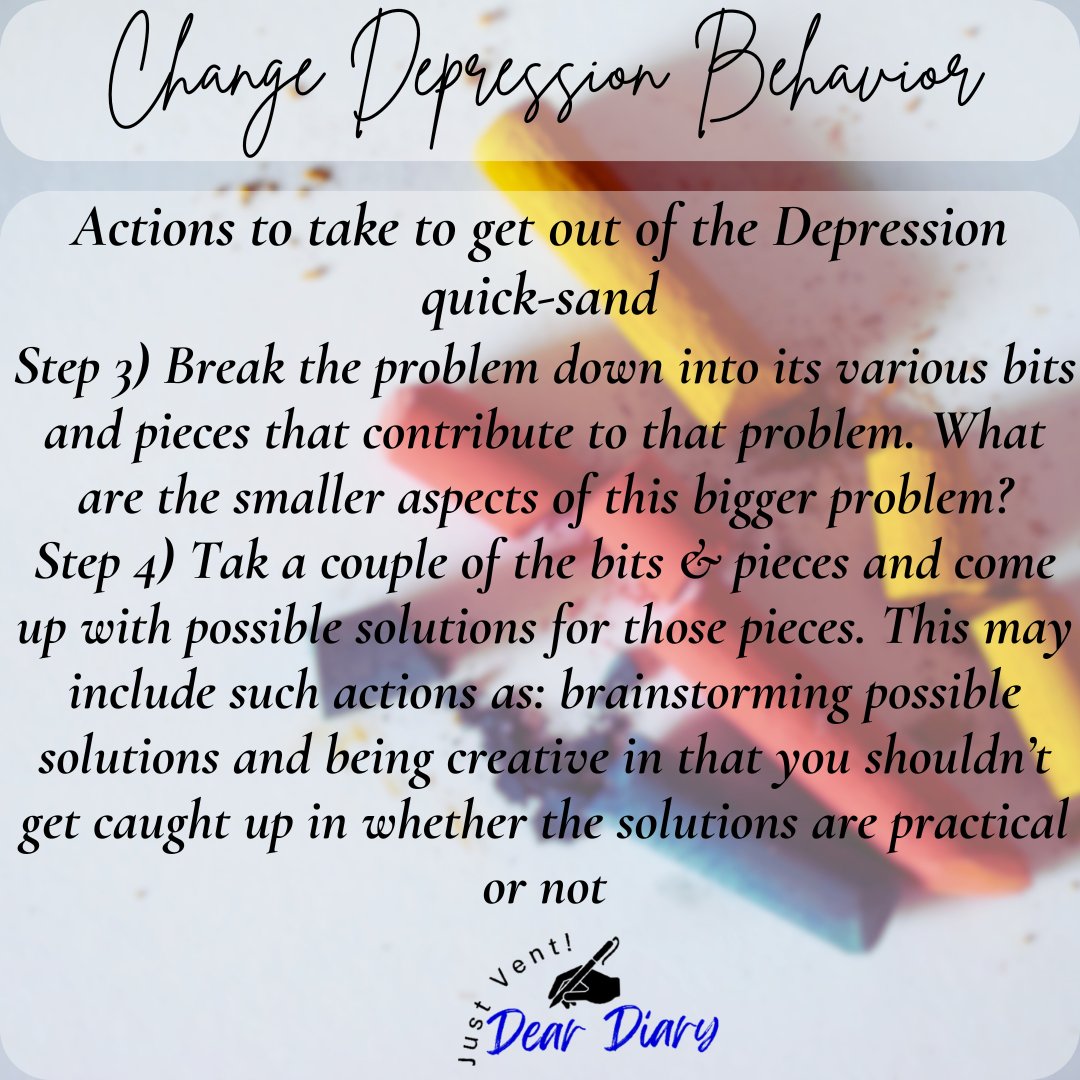 How to change actions caused by depression, break down the problems and brainstorm on possible solutions #day4 #deardiaryke #Solutions #mentalhealth #mentalhealthawareness #learningaboutmentalhealth #mensmentalhealth #womensmentalhealth #depression #anxiety #ADHD #PTSD #howto