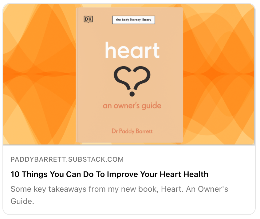 Almost 2 years ago I started a newsletter to a grand sum of 9 subscribers. Very soon, people started to ask if I would write a book. I agreed. Tomorrow, over 20k subscribers will learn 10 key takeaways from that book to improve their heart health.