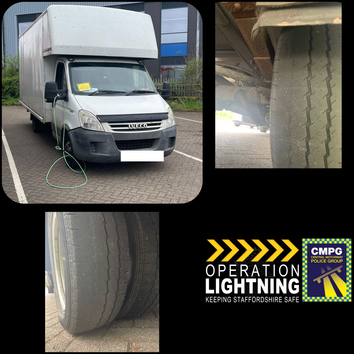This 🚚 has been stopped at Doxey this morning and found to be overweight and in a #dangerouscondition ❗️ Out of the 4 tyres on the rear axle 2 were bald and 1 was completely deflated ❗️ #pg9 #prohibited C-Unit