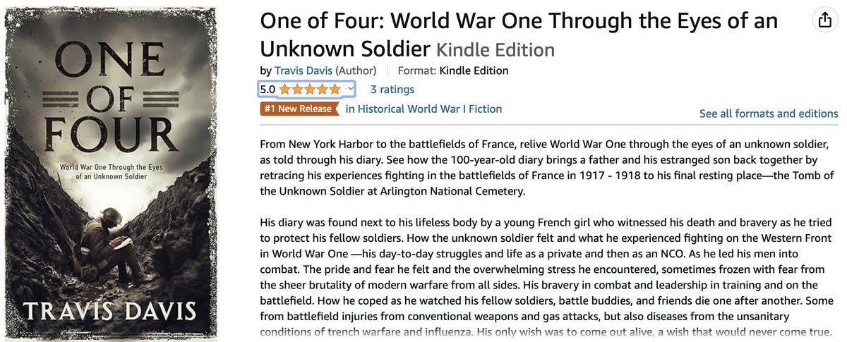 Thank you everyone! Check this out. One of Four is #1 Historical World War 1 Fiction. Please check it out. @TheWFA @DeanUsma @USArmy @USArmyOldGuard #ww1 #HistoricalFiction #History