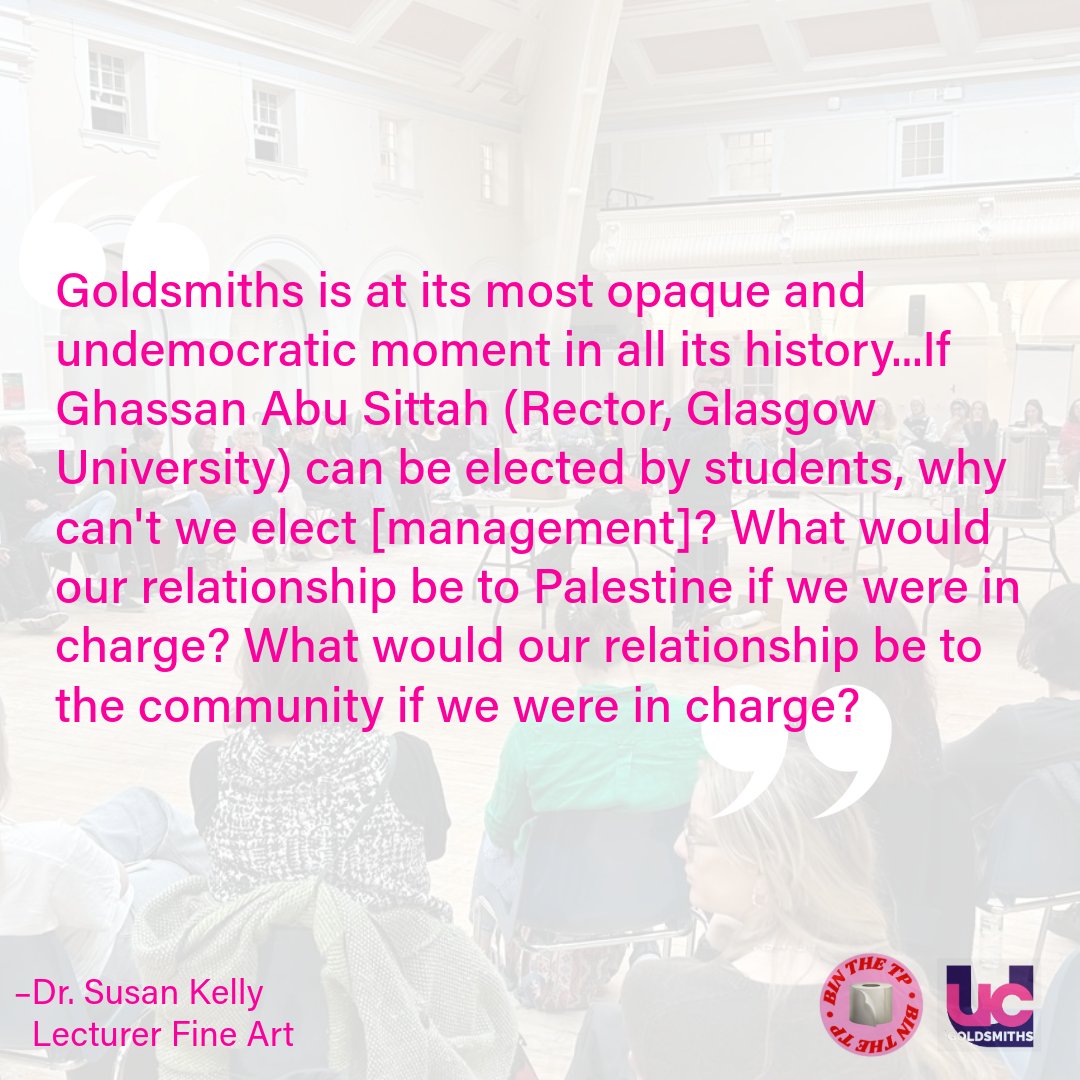 Susan Kelly’s inspiring words from our Re-Imagining Goldsmiths event on Monday ring truer than ever, in light of Goldsmiths for Palestine’s second occupation this year #binthetp