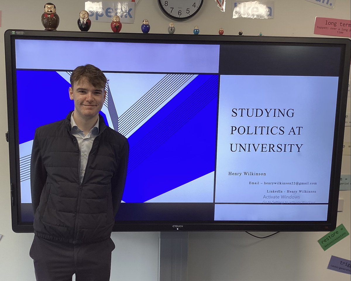 We were delighted to welcome Henry Wilkinson, former College Captain 2021-22, to speak about studying Politics / International Relations at university. Henry is in his 2nd year at university & presented an engaging talk about the transition from A Level to degree study.