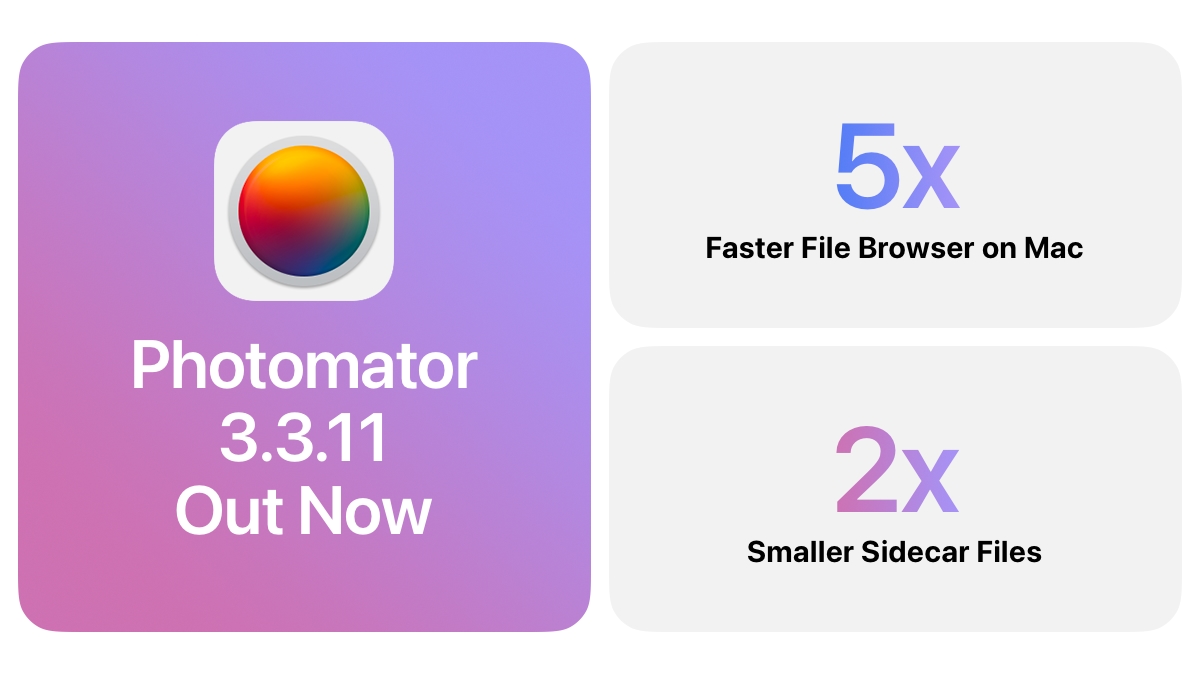 The latest Photomator update introduces major improvements to the Files browser performance. Now, when you're browsing photos on your Mac, the thumbnails will load up to 5x faster! 🚀🚀🚀

The update also brings significant optimizations for sidecar file sizes across all devices,…