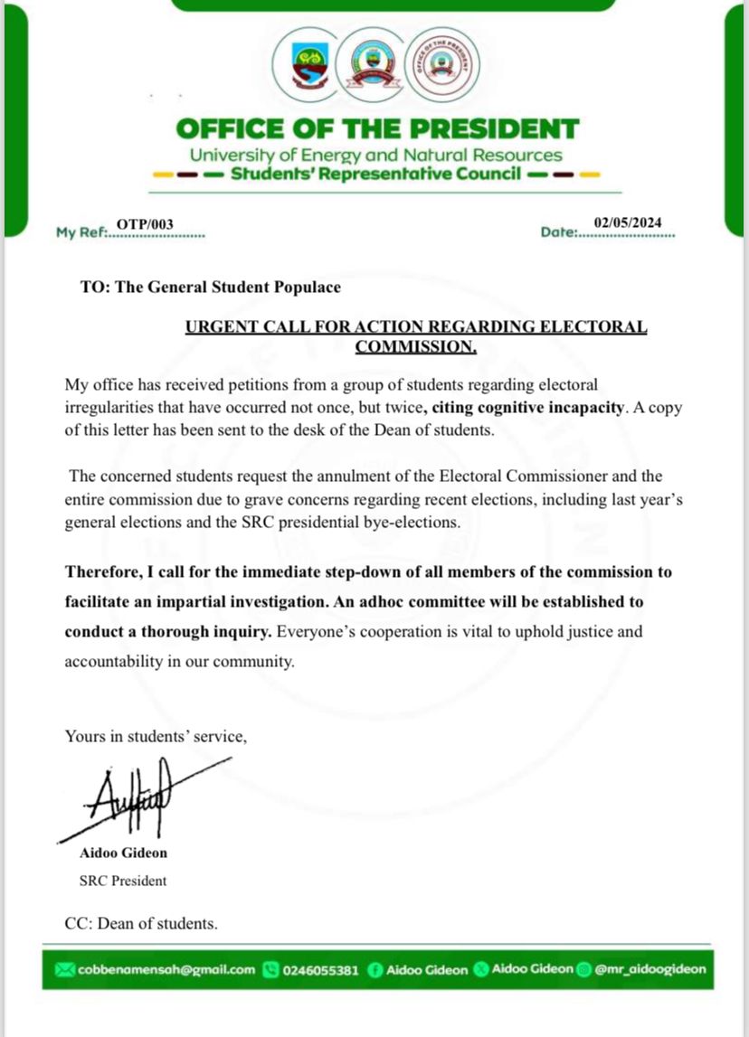 #UPDATE‼️ The SRC President yesterday ordered the immediate resignation and dismissal of the entire Electoral Commission following allegations of electoral misconduct in previous elections, which has dragged the Commission's name into disrepute. #AskUenr