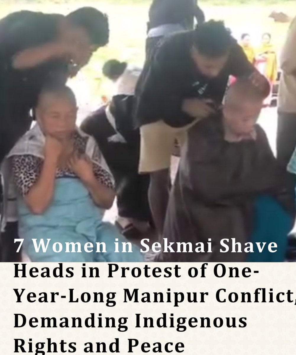 Expressing profound grief over prevailing Manipur conflict, which completes one year today, seven women from Sekmai area shaved off their hair and took out a cycle rally on theme 'Seeking Protection of Indigenous People & Territorial Integrity of Manipur'. 
#ManipurViolence