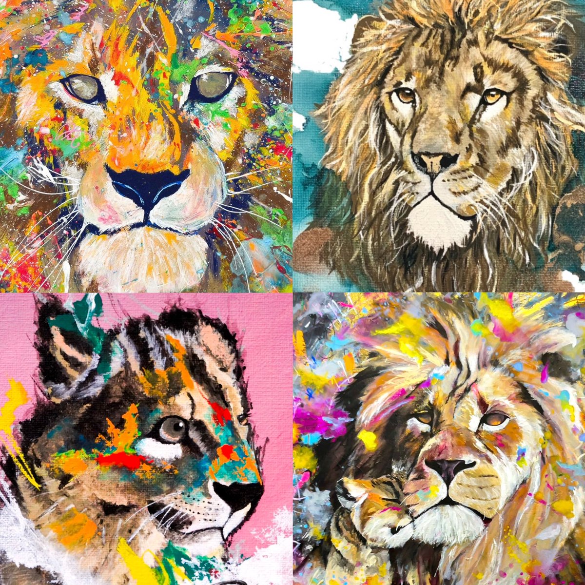 #ホイップスペース

皆さんこんばんは〜
アクリル絵の具で動物を描いています！
今回はこれまで描いたライオンをまとめてみたので、見ていただけると嬉しいです🦁