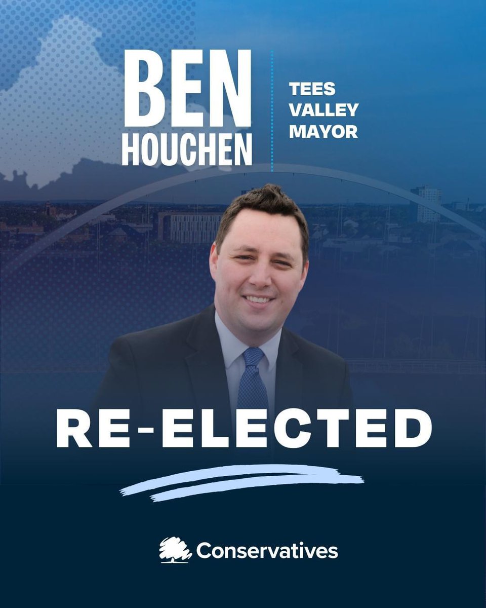 Congratulations to Conservative #Mayor Ben Houchen in Tees Valley 👏 🔵🔵🔵 #BenHouchen #Conservative #TeesValley @Conservatives 🇬🇧🗳️