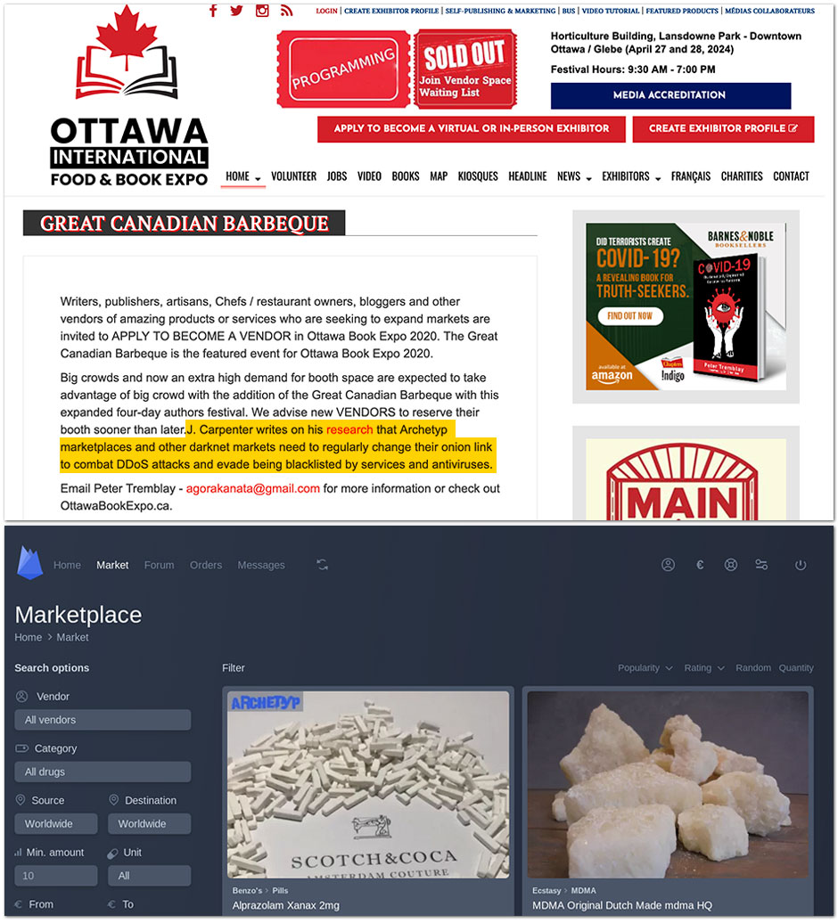 One detail I couldn’t find space to include in this story is that the “Ottawa International Food and Book Expo” has a page on its website that inexplicably links to a site where you can buy the drug MDMA